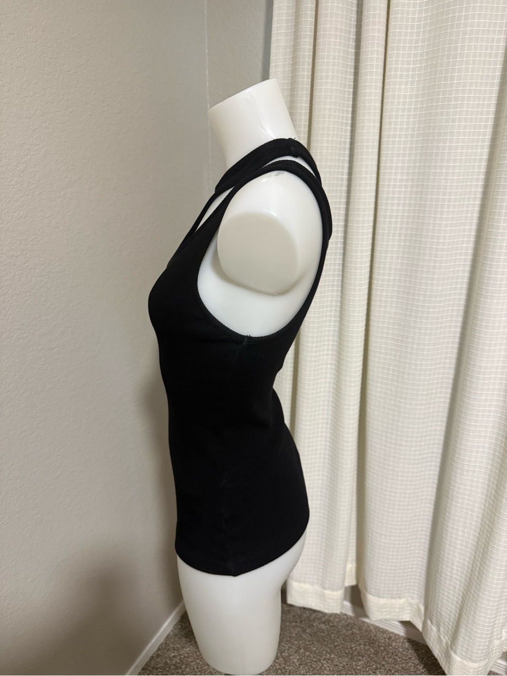 Agolde Athena Black Asymmetric Cutout Ribbed Tank - Picture 2 of 7